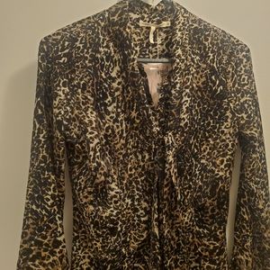 Silky animal print button down shirt dress